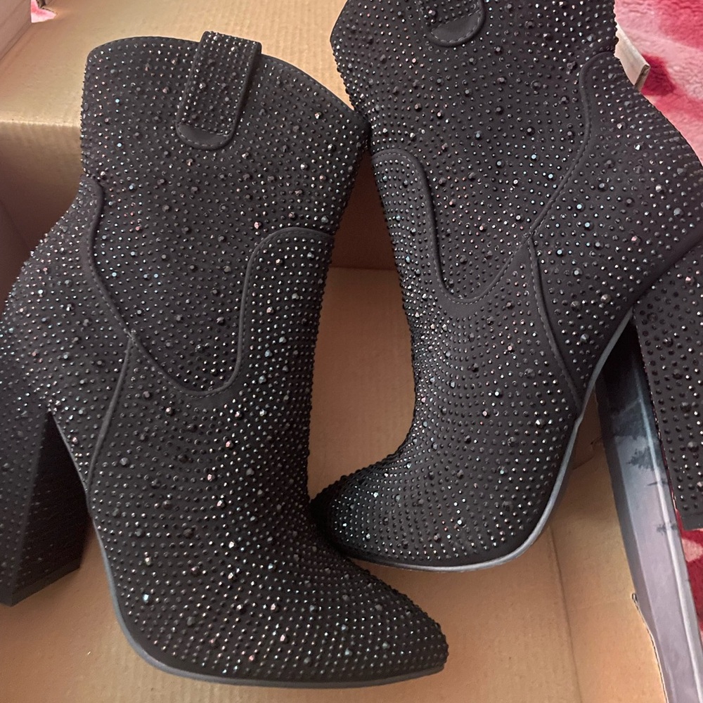 black, studded booties! brand says “forever”
